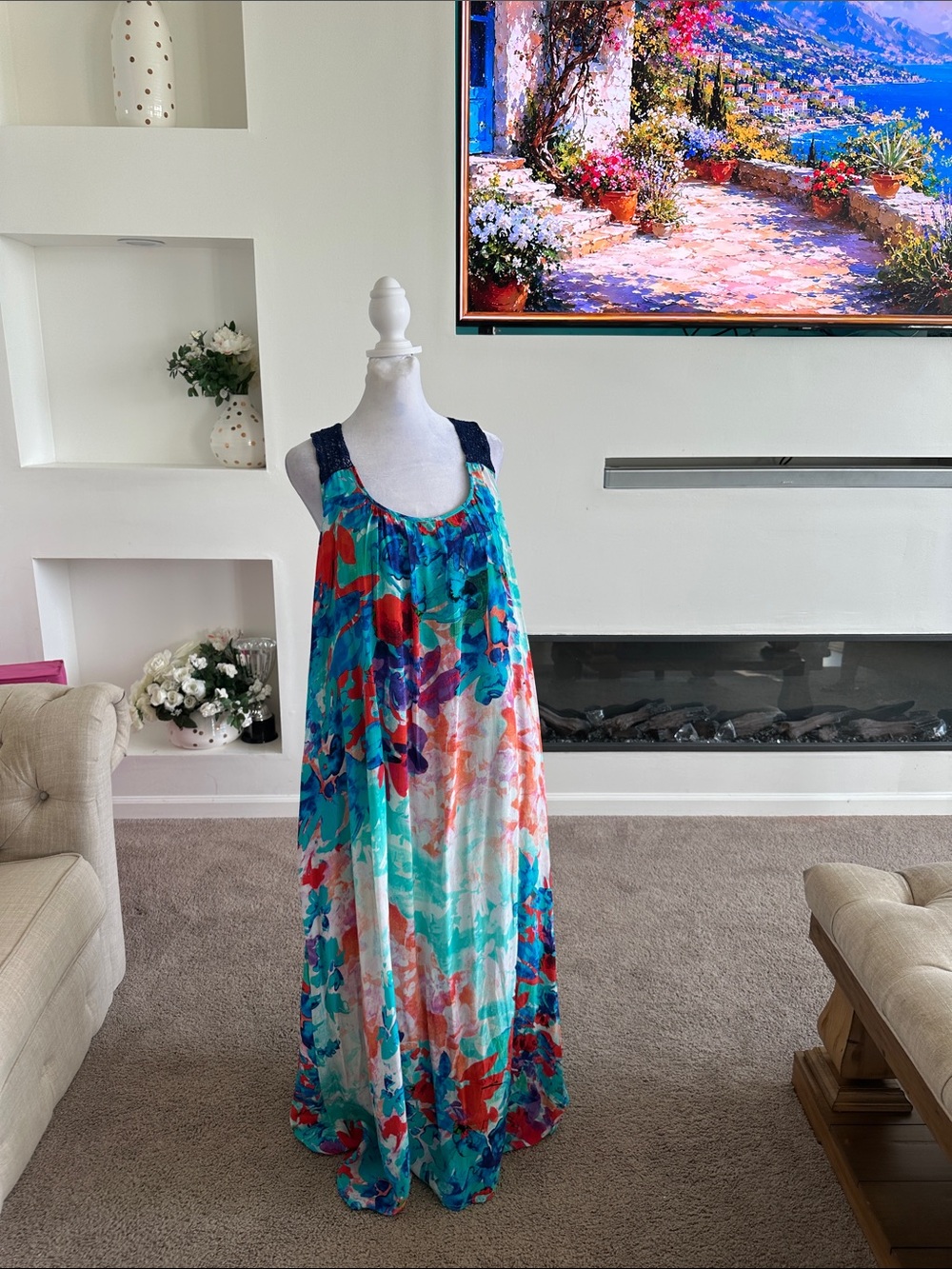 Sundance Teal Multi Floral Maxi Dress